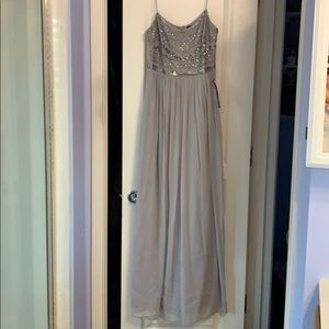 Gray and silver beaded ballgown